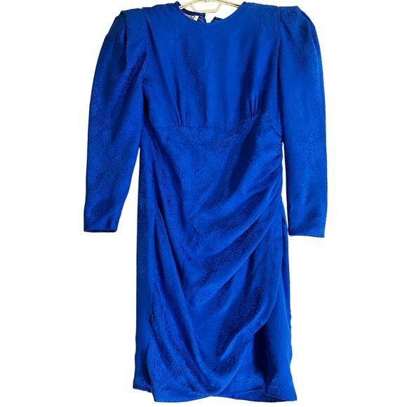 Vintage Mazara Dress Women Size 12 Blue 100% Silk Long Sleeve Back Zip STAIN - Picture 1 of 6